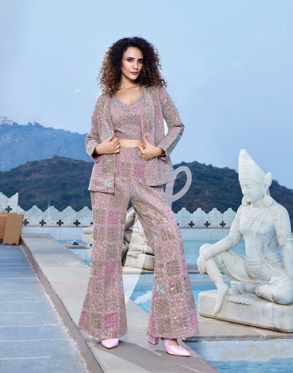 Vibrant Harmony Multicolor Sequins Top Palazzo Jacket Set