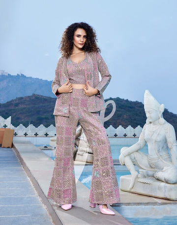 Vibrant Harmony Multicolor Sequins Top Palazzo Jacket Set
