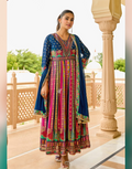 Vibrant Multicolor Chiffon Gown Style Kurti with Dupatta Handcrafted Elegance - Buy