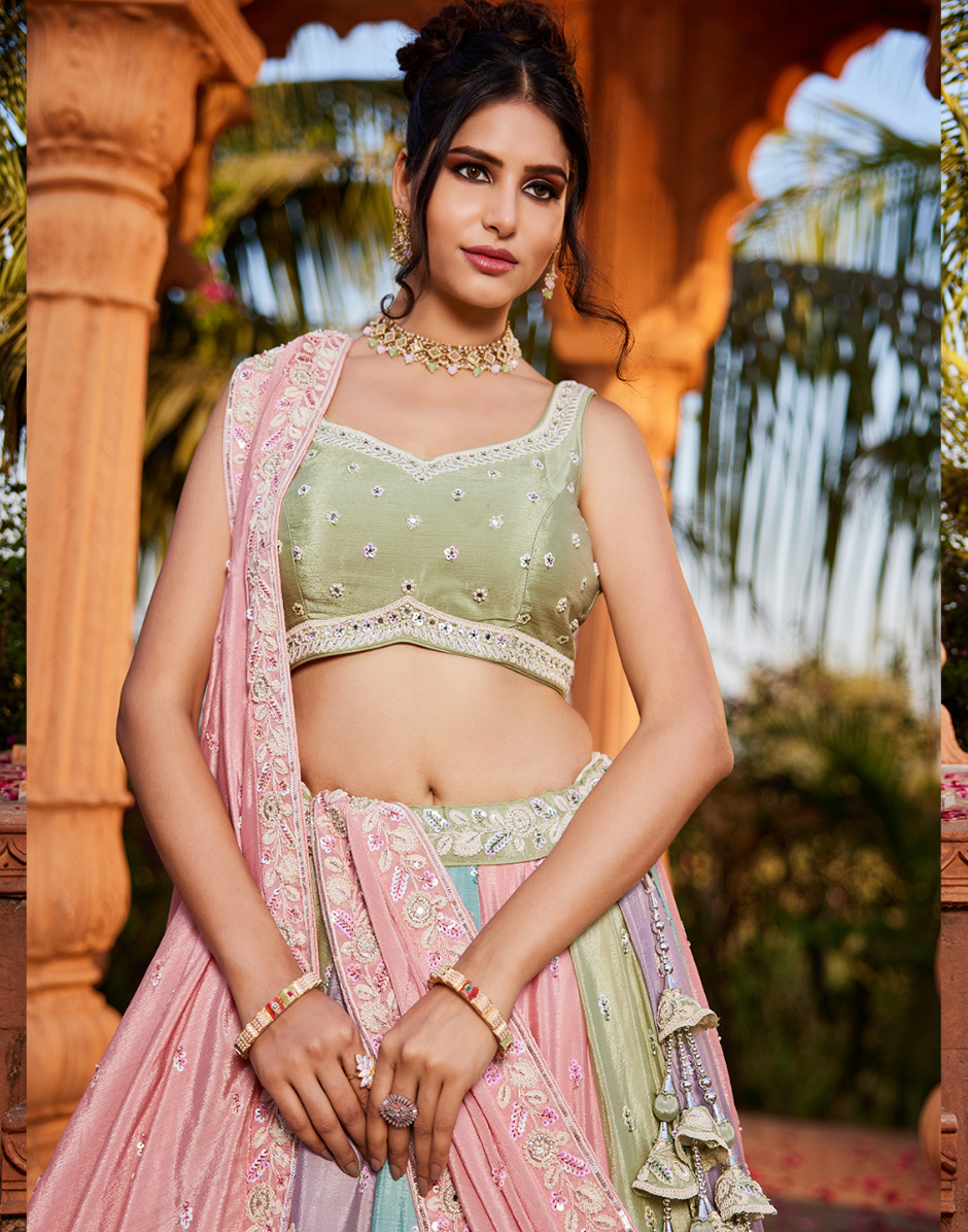 Vibrant Multicolor Chiffon Sequin Embroidered Stitched Lehenga Choli with Dupatta Perfect for Weddings & Festive Occasions