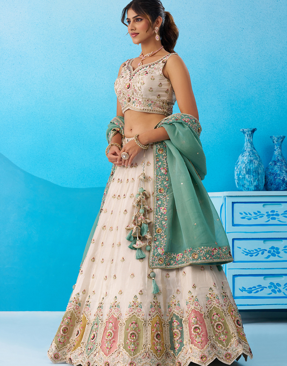 Vibrant Multicolor Patch Work Tissue Lehenga Set with Designer Blouse & Dupatta_6