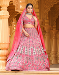 Vibrant Pink Lehenga Set with Multicolour Thread Embroidery with Blouse & Dupatta_1
