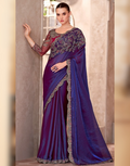 Vibrant Purple Saree in Satin Georgette with Intricate Blouse Design - Buy