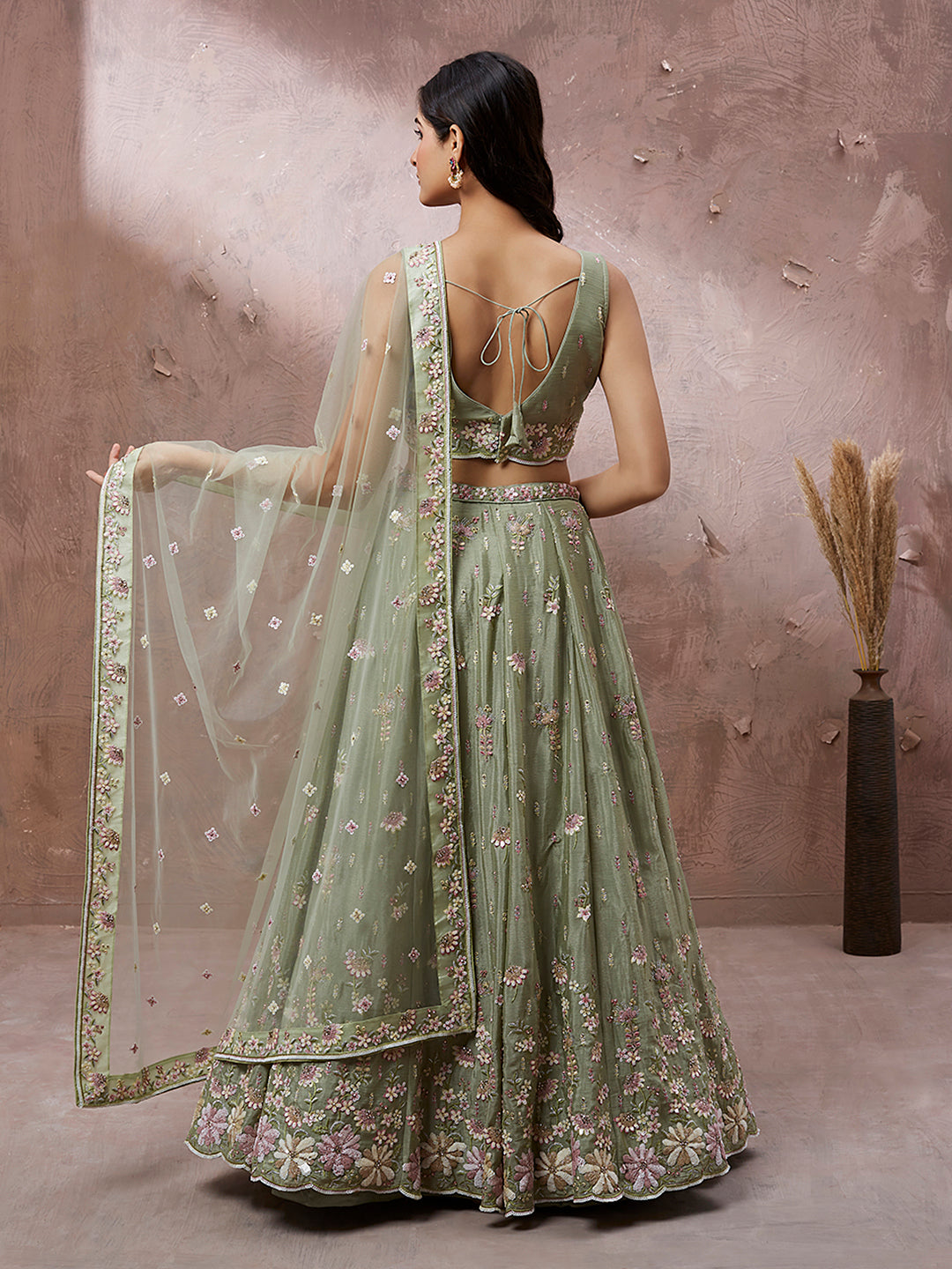 Vibrant Splendor Lime Green Sequin Embroidered Lehenga with Blouse and Dupatta