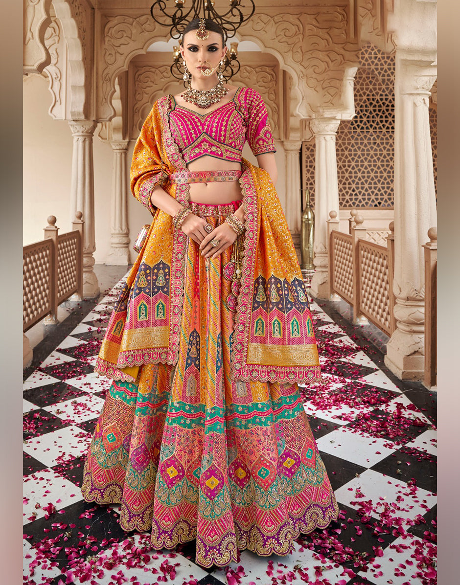 Vibrant Yellow Banarasi Lehenga Set for Festive & Wedding Events - Buy