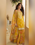 Vibrant Yellow Embroidered Suit Chinon Silk Fabric with Palazzo & Dupatta