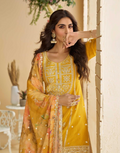 Vibrant Yellow Embroidered Suit Chinon Silk Fabric with Palazzo & Dupatta_2
