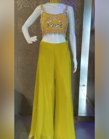 Vibrant Yellow Mirror Embroidered Palazzo Set with Dupatta Festive Ethnic Wear