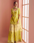 Vibrant Yellow Mirror Work Short Top with Plazzo & Dupatta Traditional Party Ensemble