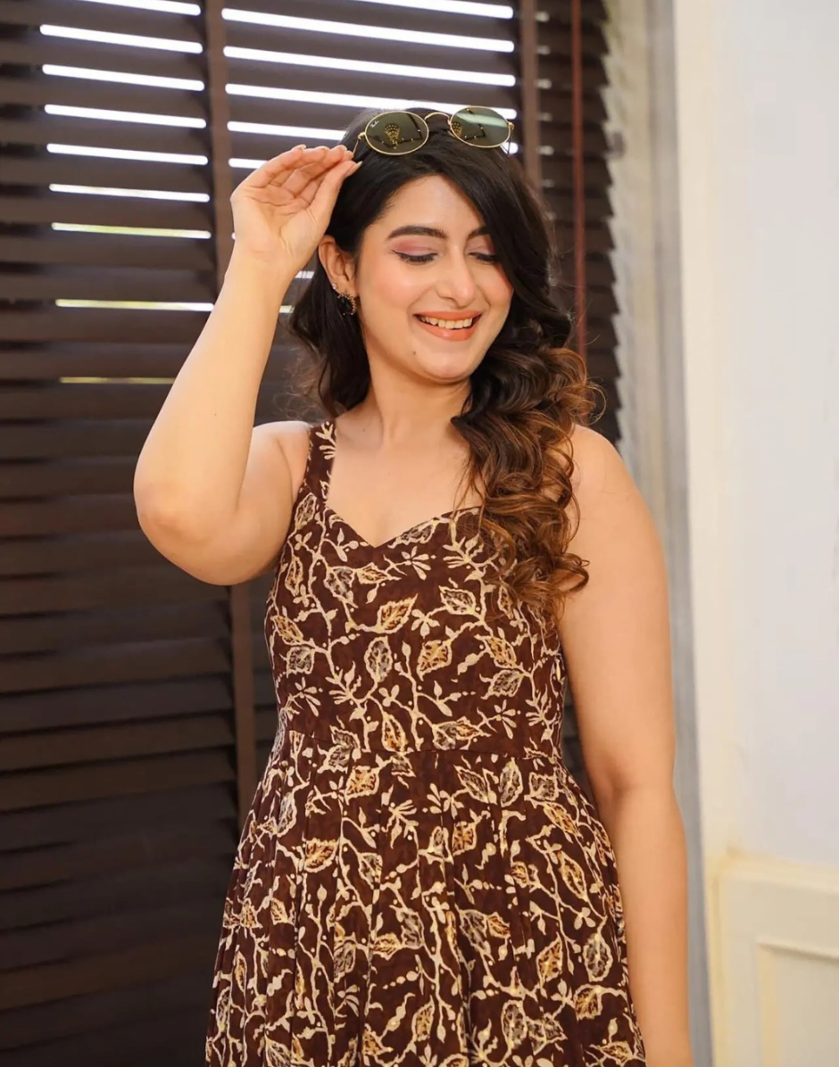 Warm Tones Brown Digital Print Rayon Gown with Ethnic Flair