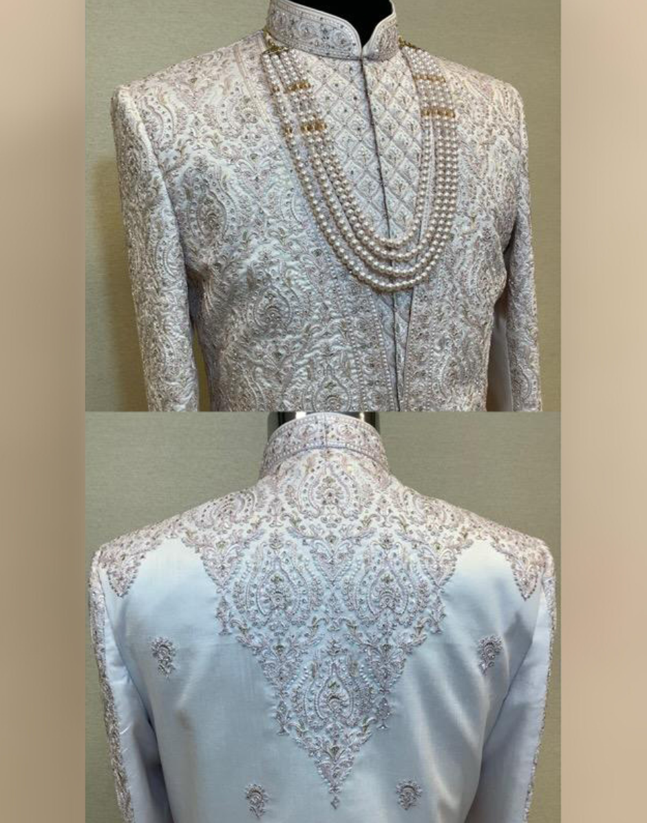 Wedding Groom Outfit Light Onion Embroidered & Embellished Sherwani Set_1