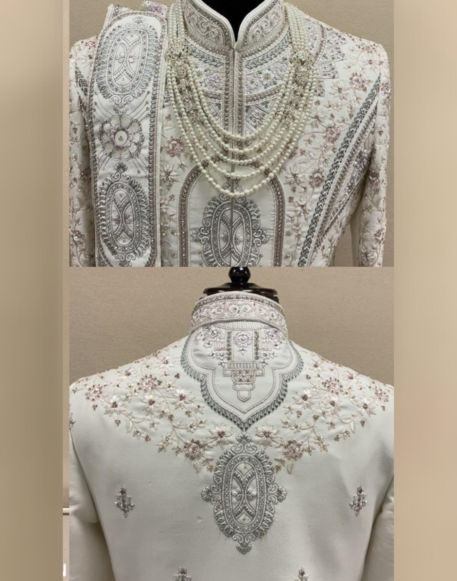 Wedding Ready Cream Sherwani Set with Rich Embroidery & Embellished Details