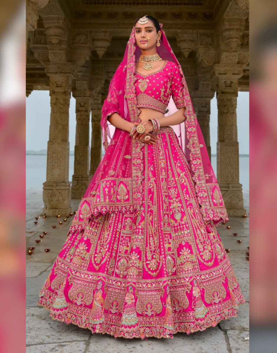 Wedding Ready Traditional Heavy Bridal Silk Lehenga with Khatli Embroidery - Buy

