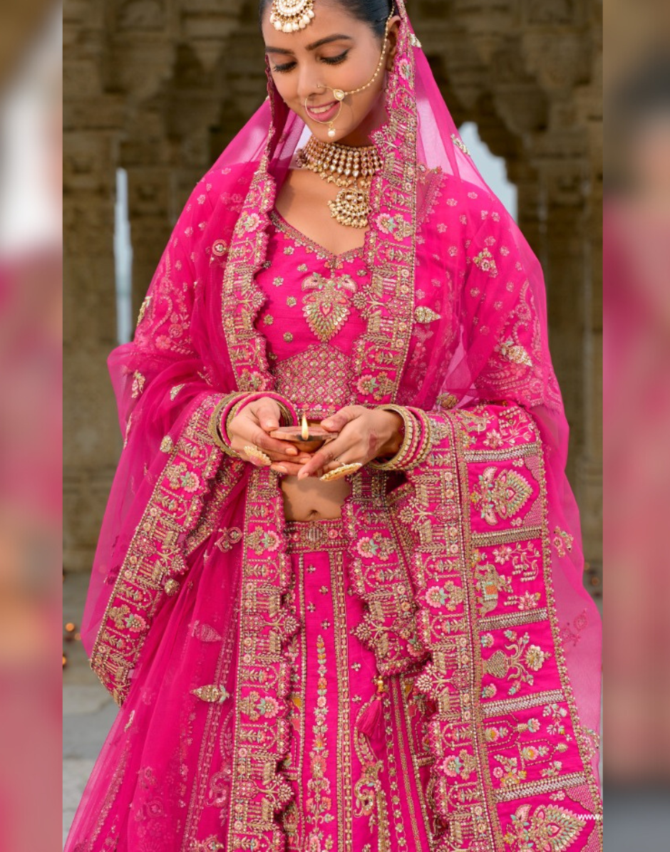 Wedding Ready Traditional Heavy Bridal Silk Lehenga with Khatli Embroidery - Buy
