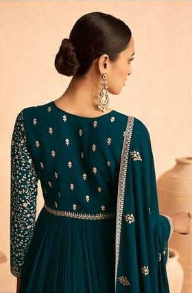 Elegant Dark Blue Colored heavy Embroidered Anarkali Set - Rent