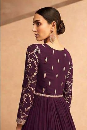 Beautiful Purple Colored heavy Embroidered Anarkali Set - Rent