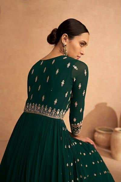 Classy Green Colored heavy Embroidered Anarkali Set - Rent