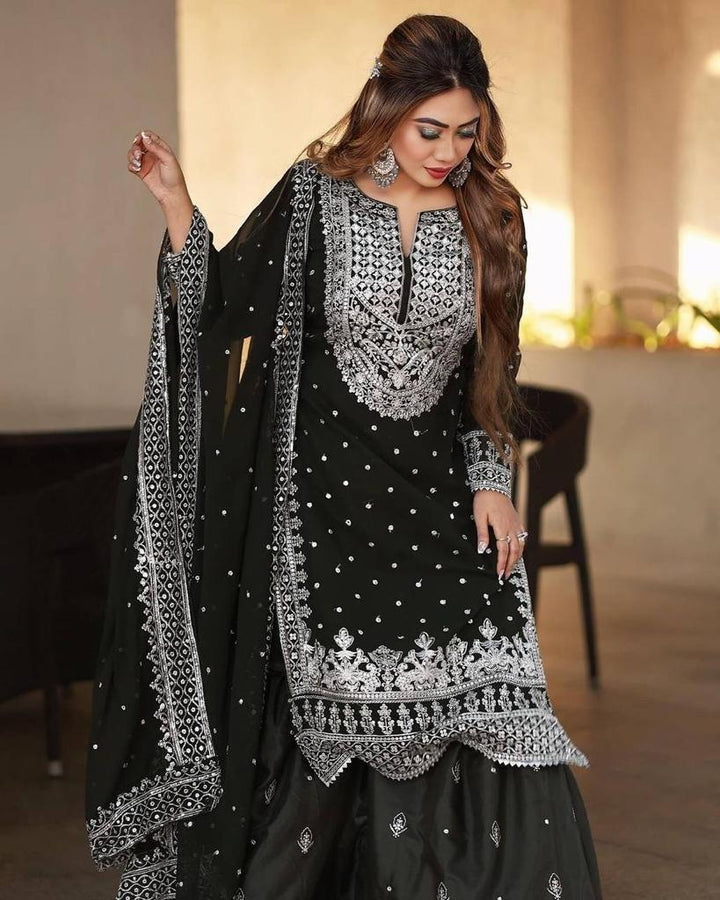 Handcrafted Embroidery Womens Sharara-Set