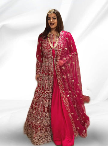 Red Color Heavy Embroidery Jacket Anarkali - rent