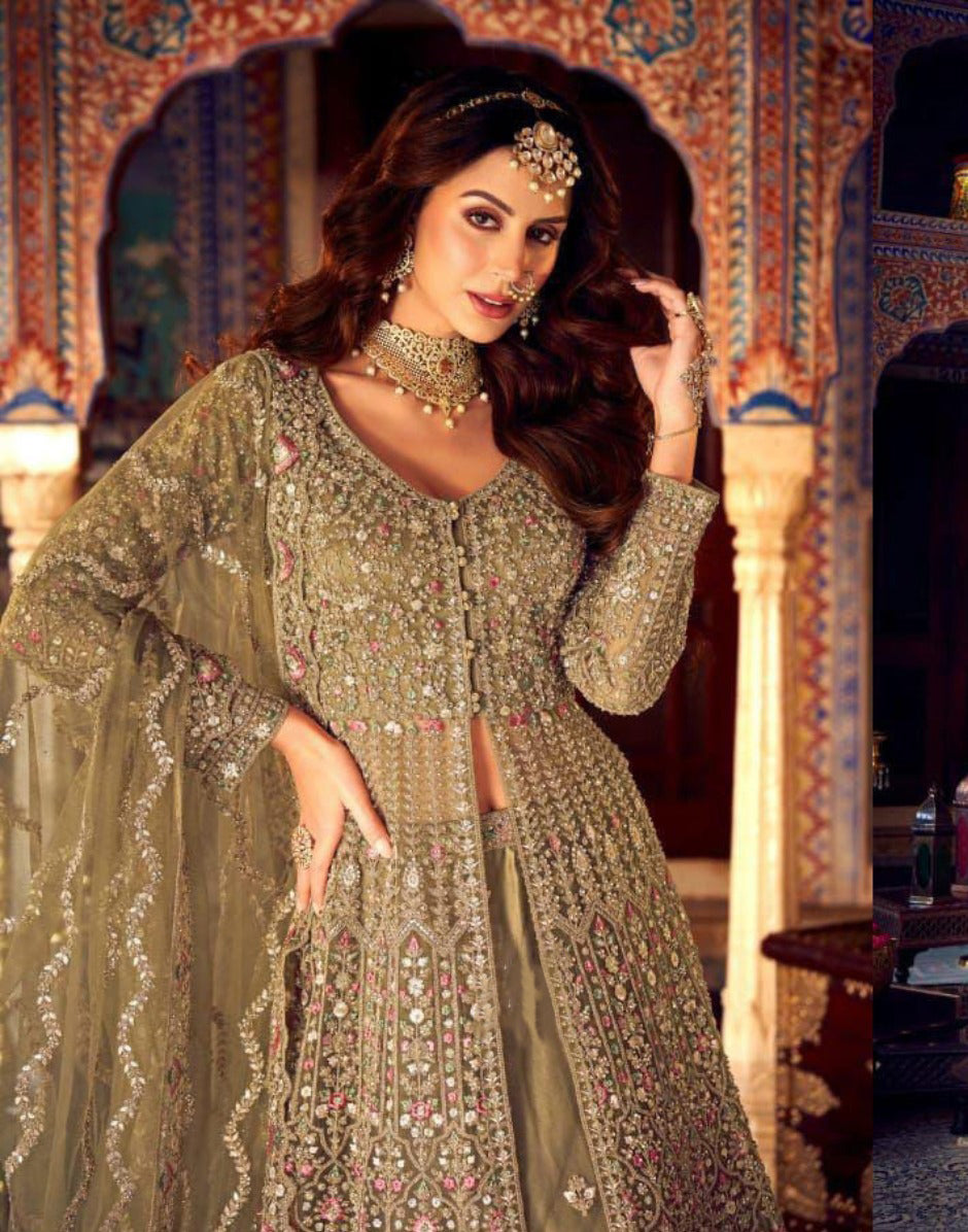 Traditional Brown Lehenga with Heavily Embroidered Kurta Bridal & Festive Wear - Buy
