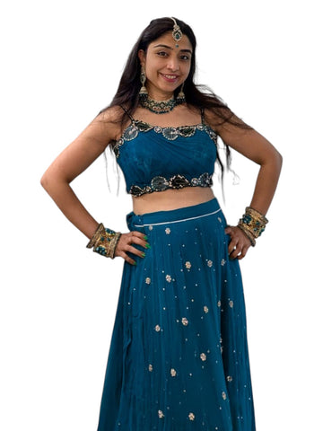 Teal Green Embellished Lehenga Choli Set with Sequins Work for Wedding & Party Wear
