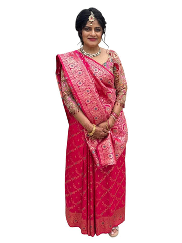 Rani Pink Banarasi Silk Saree with Zari Work Wedding & Festive Saree
