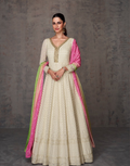 White Embroidered Georgette Gown with Elegant Chinon Silk Dupatta Stylish & Sophisticated