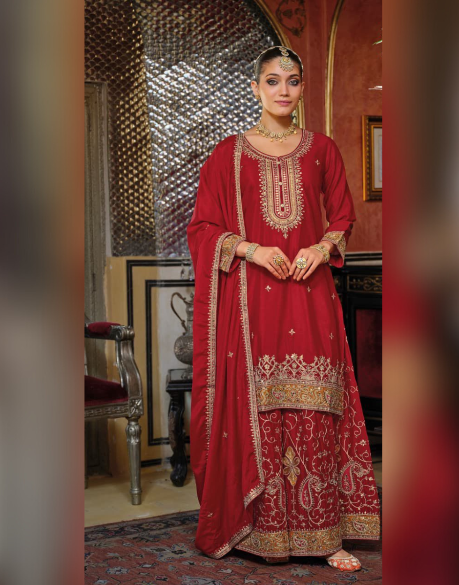 Women’s Chinon Embroidery Work Palazzo Suit Set with Dupatta Traditional & Trendy - Buy_2