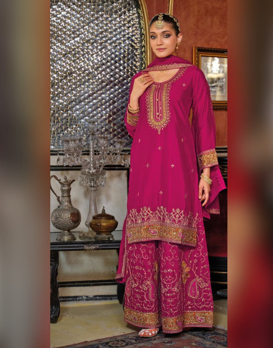 Women’s Chinon Embroidery Work Palazzo Suit Set with Dupatta Traditional & Trendy - Buy_5