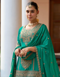 Women’s Green Chinon Sharara Suit Set Hand Embroidered Ethnic Party Wear Dress - Buy_1