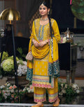 Yellow Embroidered & Sequins Round Neck Straight Top Palazzo and Dupatta Set_2