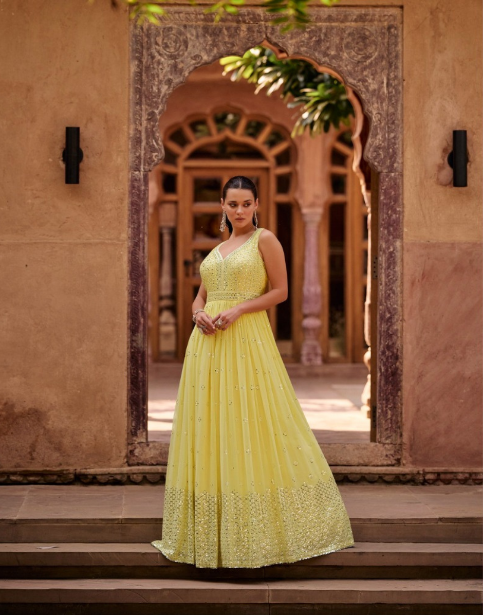 green emerald velvet dress Yellow Floral Bridal Wedding Gown for Bride & Bridesmaid Yellow / Floor Length / US6 main image 0