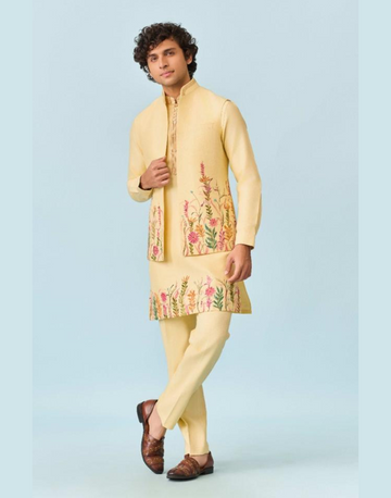 Yellow Hand Painted Jacket Set for Men Bold & Unique Artistic Fashion Statement