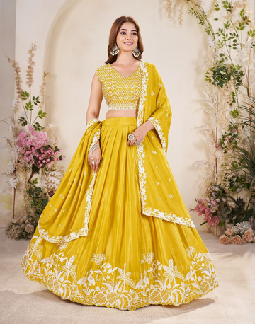 Yellow Jacquard Silk Lehenga Set with  Embroidered Blouse and Dupatta Festive & Bridal Elegance