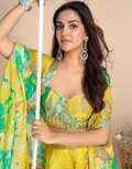 Yellow Premium Real Chinon Silk Set Embroidered Shrug, Hand-Embellished Blouse & Palazzo_2