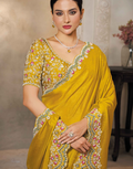 Yellow Soft Satin Silk Embroidered Saree with Sequins & Stone Highlights Blouse - Buy_2