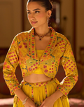 Yellow Trendy Wedding Look in Premium Georgette Heavy Embroidered Short Shrug with Blouse & Flared Lehenga_3