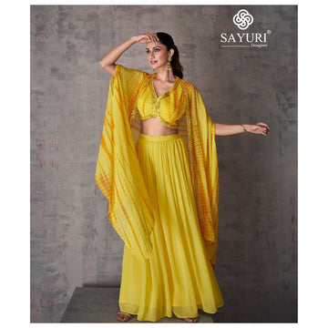 Yellow Zari Embroidered Jacket With Blouse And Palazzo - Rent
