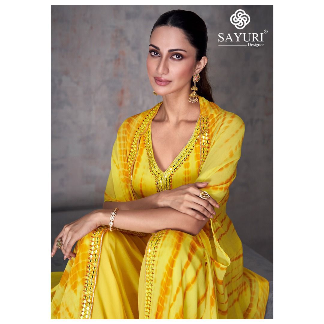 Yellow Zari Embroidered Jacket With Blouse And Palazzo - Rent