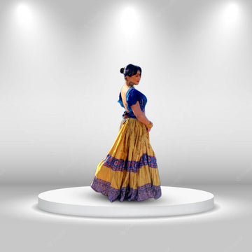 Yellow and Blue Printed Embroidery Lehenga Set - Rent