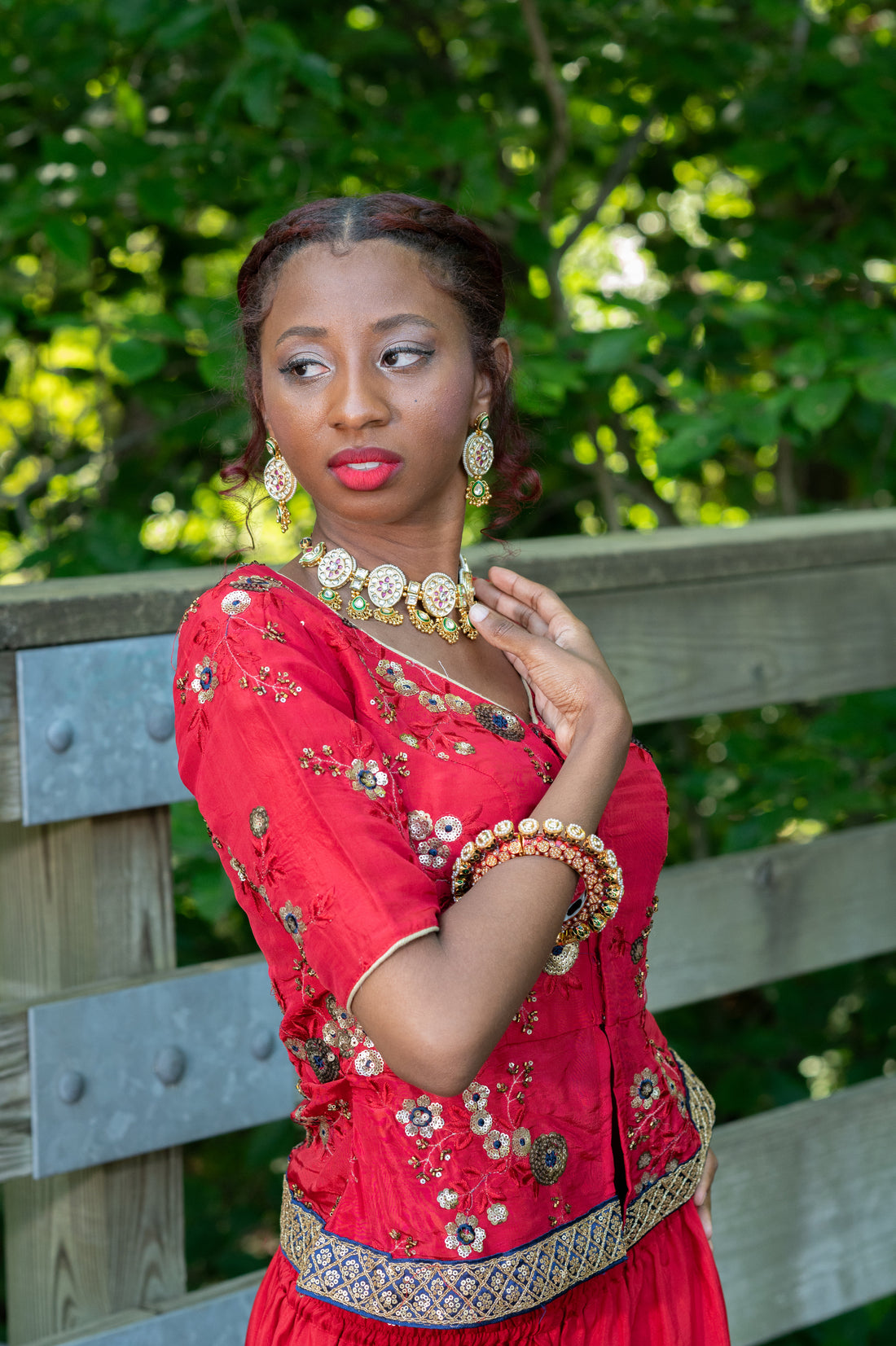 RED EMBROIDERED CROP TOP AND PALAZZO SET - RENT