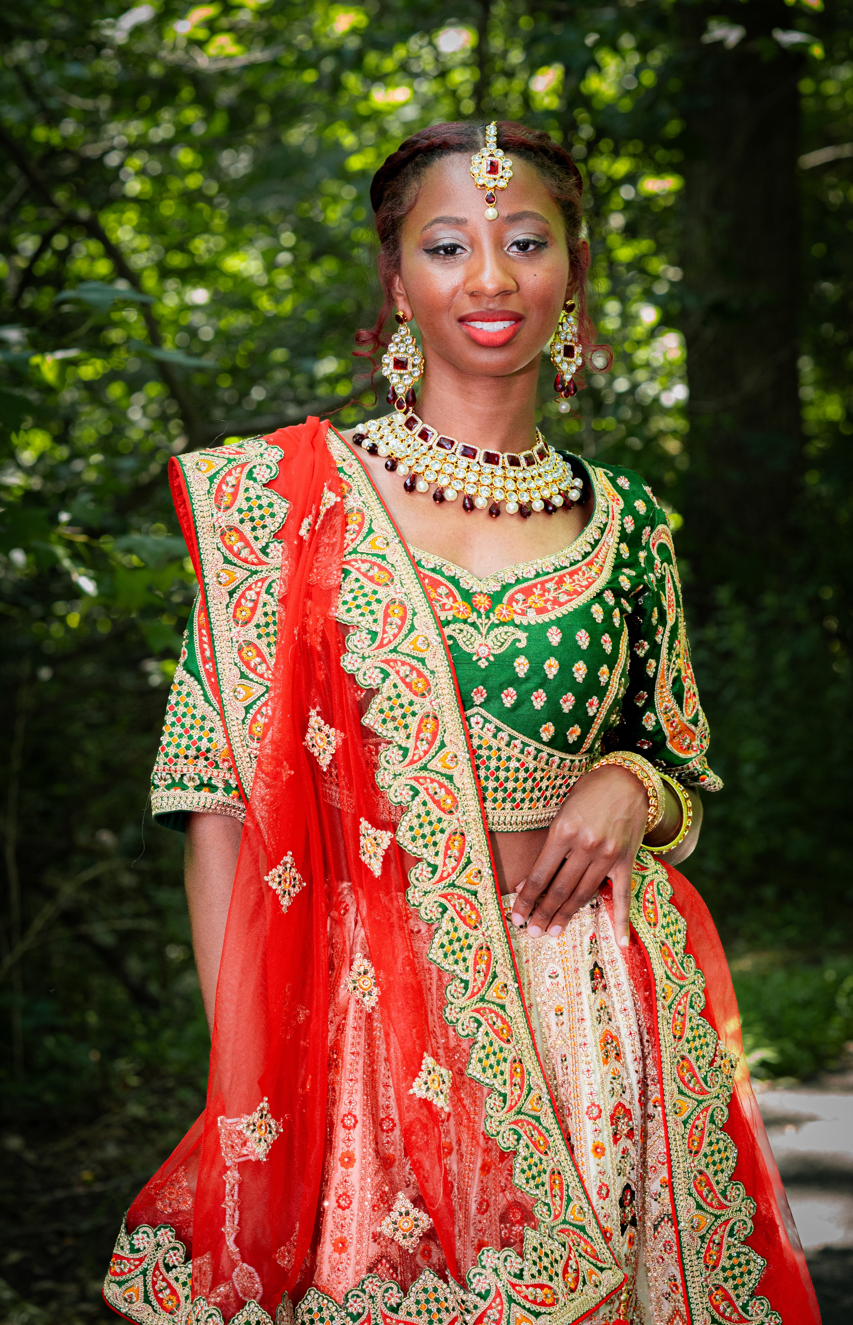 Ivory Taffeta Bridal Lehenga Choli Set with Red Dupatta – Nitika Gujral