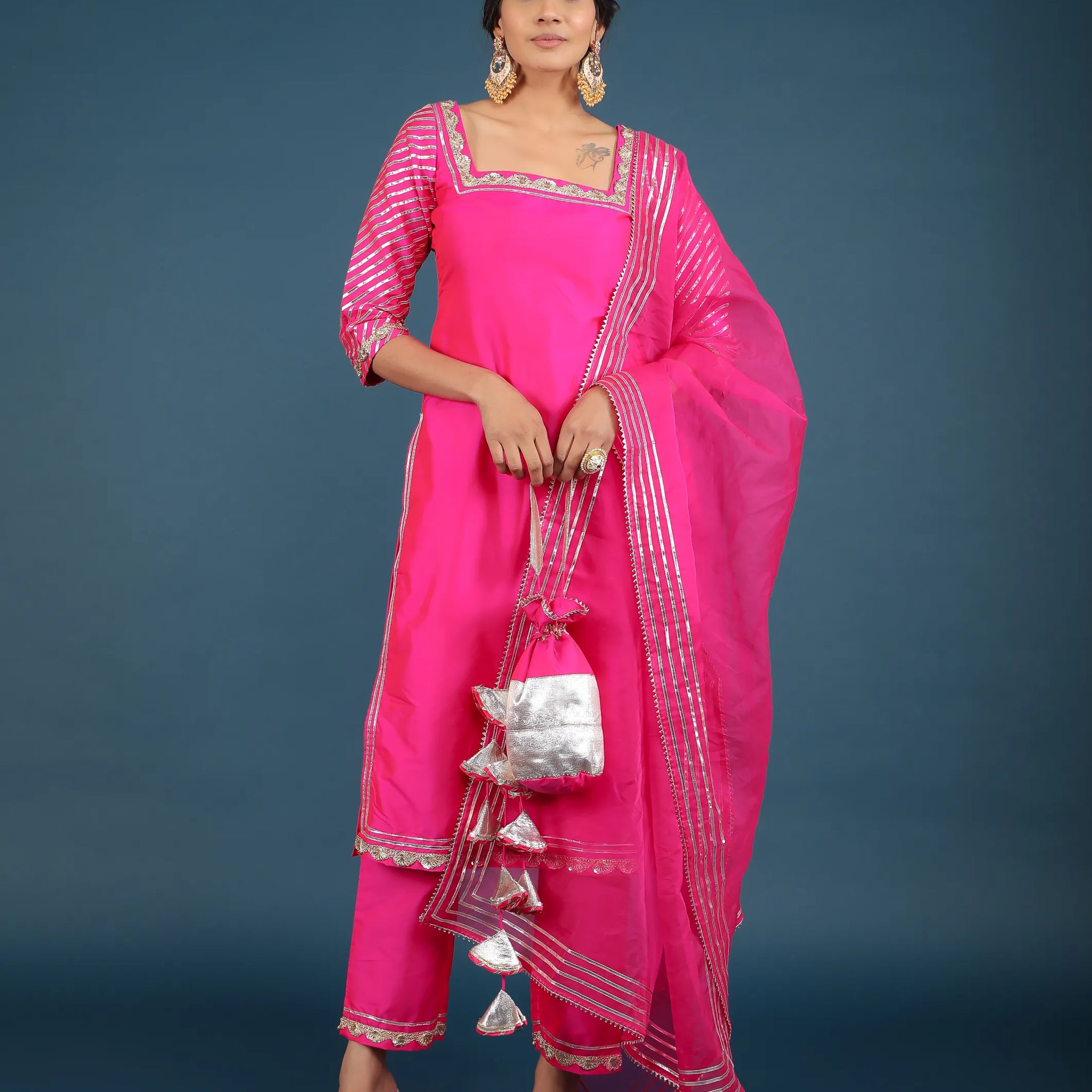 POMCHA JAIPUR'S ZOYA PINK TAFFETA SILK SUIT SET - RENT