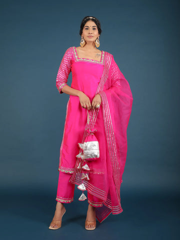 POMCHA JAIPUR'S ZOYA PINK TAFFETA SILK SUIT SET - RENT