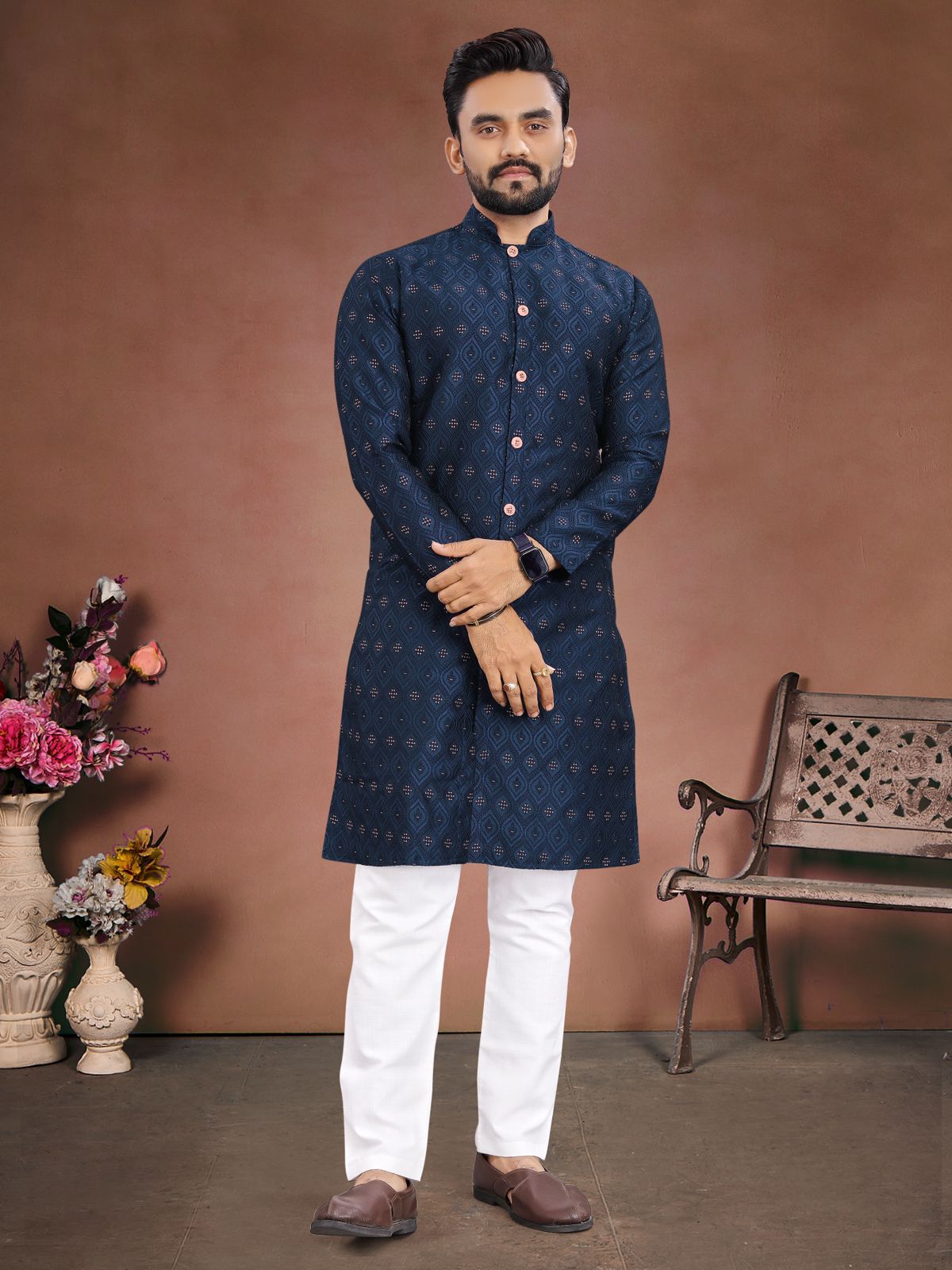 Jecards Designer Silk Kurta with Slum Cotton Pajayma - Rent