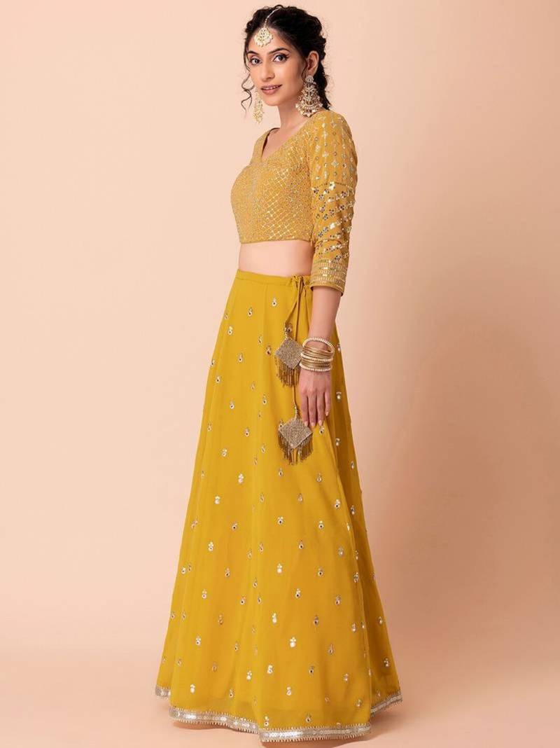 Sunlit Glamour Yellow Lehenga with Georgette Blouse & Soft Net Dupatta Sequins & Zari Embroidery Work