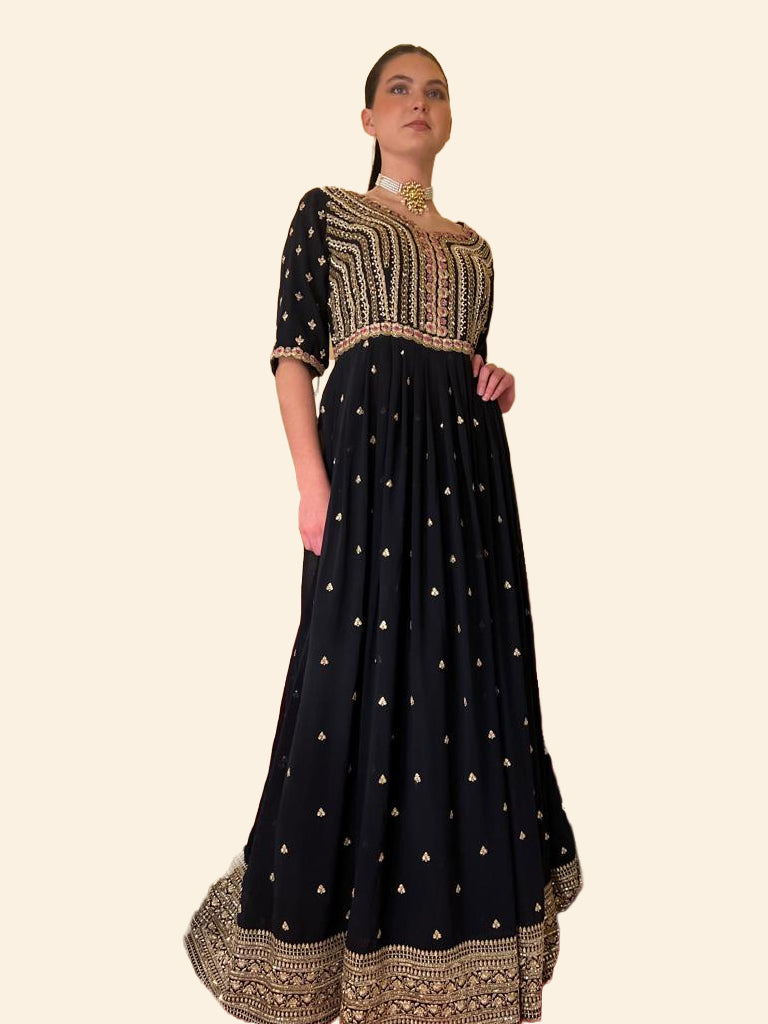 Black Elegant Anarkali With Heavy Embroidery - Rent