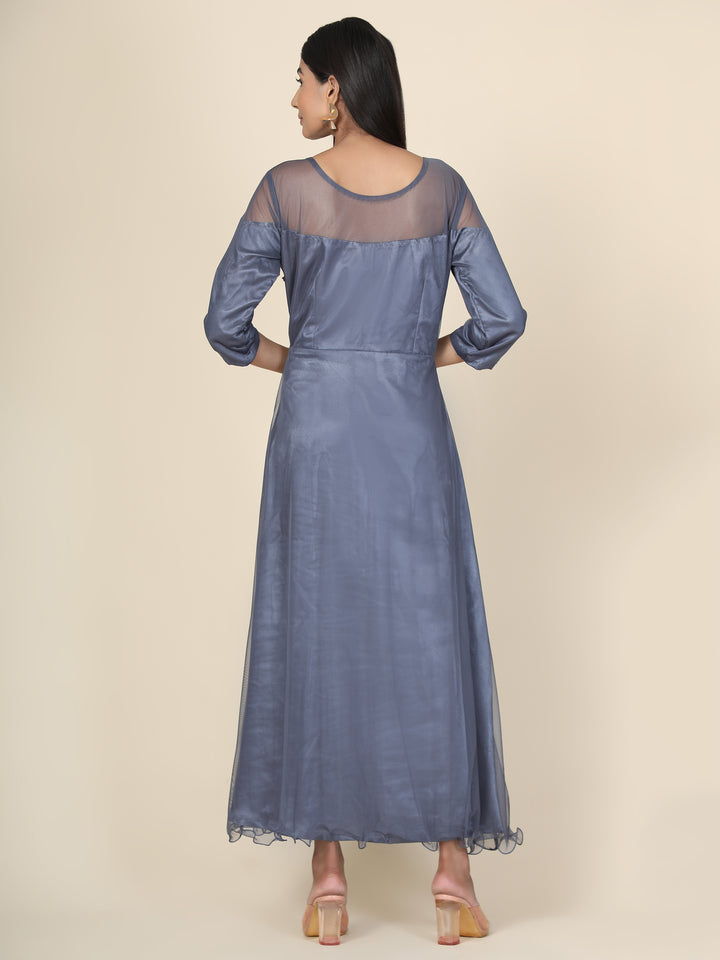 Miracolos By Ruchi's Classy Women's Pleat Draped Grey Gown  - Rent