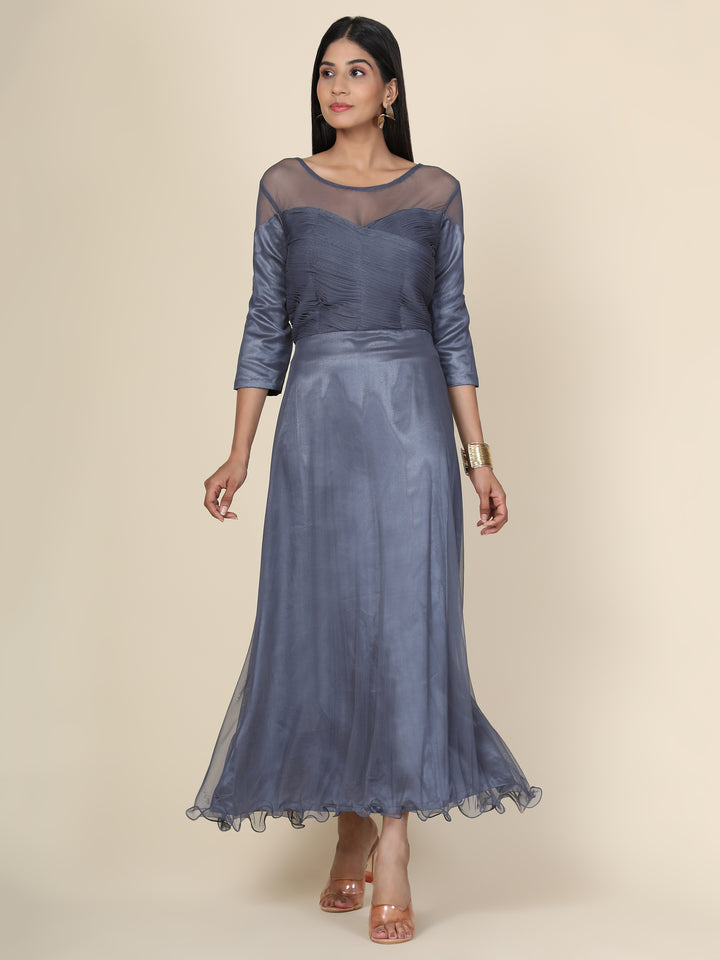 Miracolos By Ruchi's Classy Women's Pleat Draped Grey Gown  - Rent