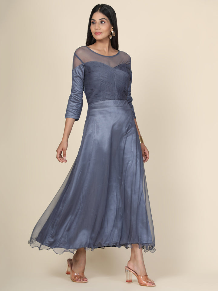 Miracolos By Ruchi's Classy Women's Pleat Draped Grey Gowns  - Rent